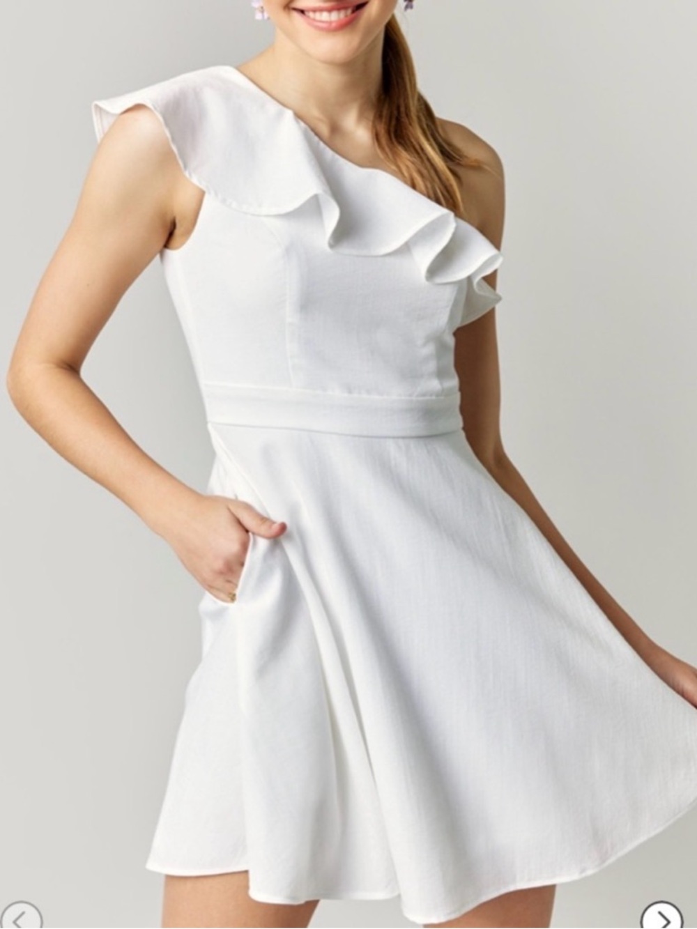 One-Shoulder White Ruffle Dress - XL